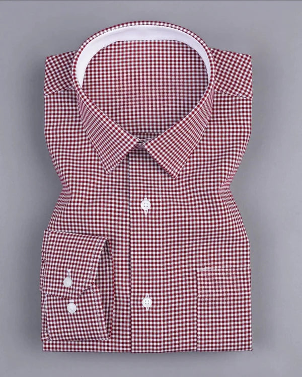 Men's Maroon Regular Fit Checks Full Sleeve Shirt - WearMen