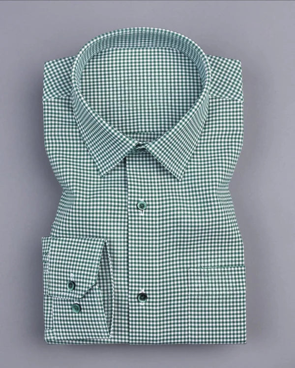 Men's Dark Green Regular Fit Checks Full Sleeve Shirt - WearMen
