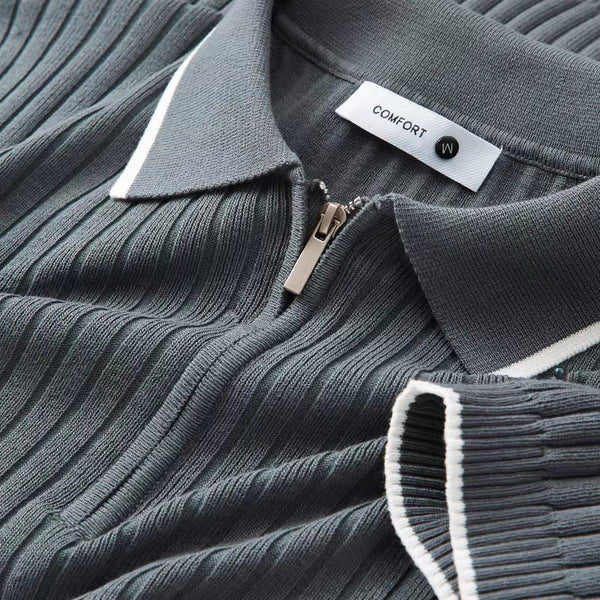 Men's Grey Woolan Zip Half Sleeve T-Shirt - WearMen