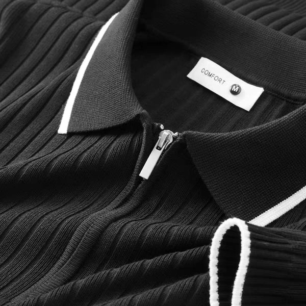 Men's Black Woolan Zip Half Sleeve T-Shirt - WearMen