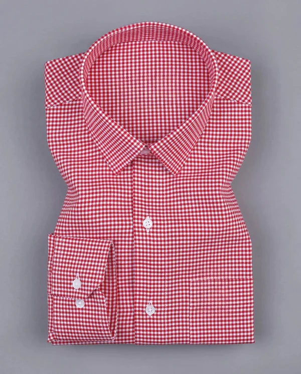 Men's Red Regular Fit Checks Full Sleeve Shirt - WearMen