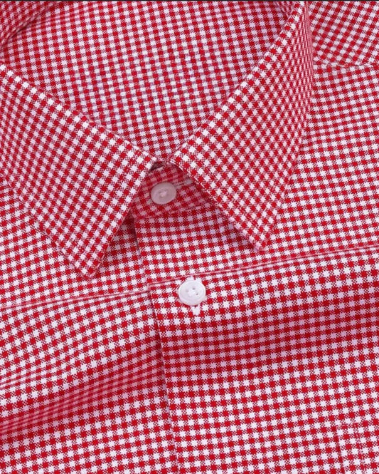 Men's Red Regular Fit Checks Full Sleeve Shirt - WearMen