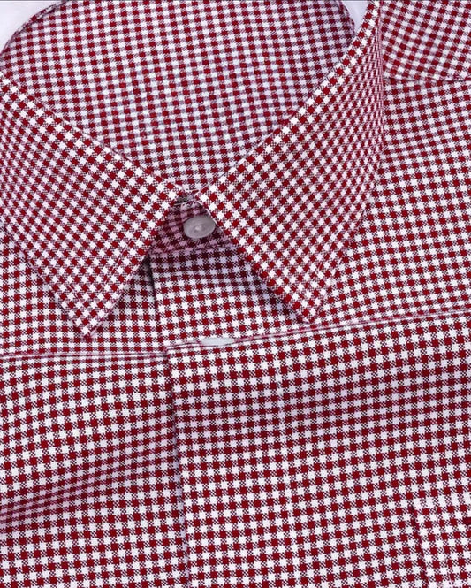 Men's Maroon Regular Fit Checks Full Sleeve Shirt - WearMen