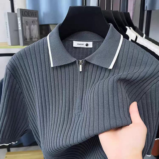 Men's Grey Woolan Zip Half Sleeve T-Shirt - WearMen