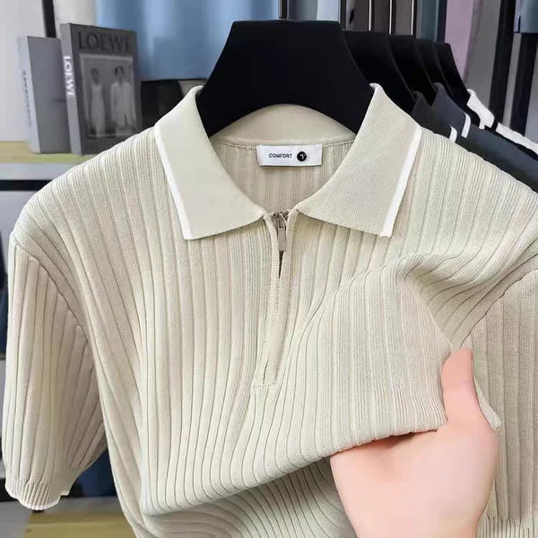 Men's Brown Woolan Zip Half Sleeve T-Shirt - WearMen