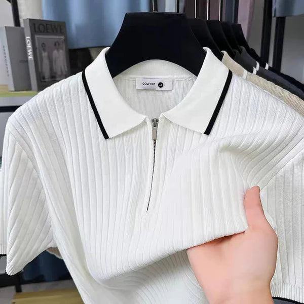 Men's White Woolan Zip Half Sleeve T-Shirt - WearMen