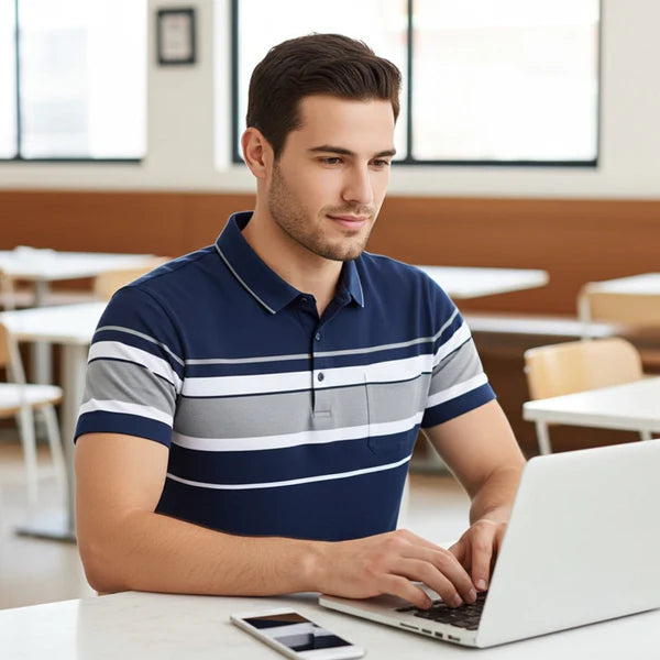 Men's Navy Stitchless Regular Fit Half Sleeve T-Shirt - WearMen
