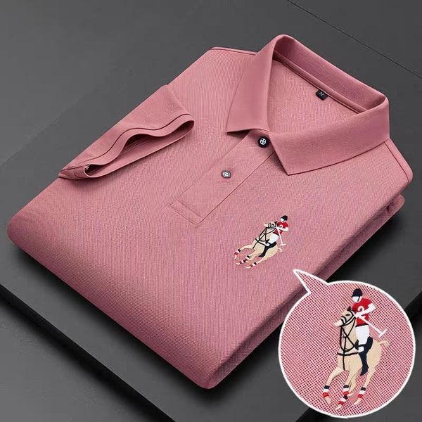 Men's Pink Half Sleeve Embroidery Logo T-Shirt - WearMen