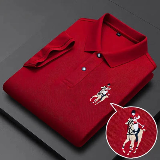 Men's Red Half Sleeve Embroidery Logo T-Shirt - WearMen