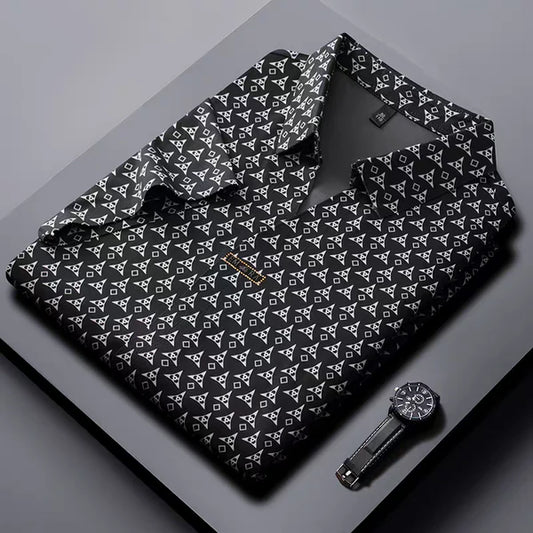 Men's Black Self-Design Stitchless Polo T-Shirt – WearMen